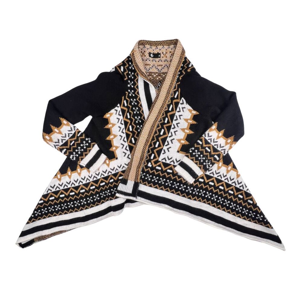 Vocal USA Cardigan S Wool Blend Tribal Open Front Boho Asymmetrical Shawl Collar